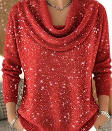 abordables -Femmes Pull Occasionnel Doux Graphique Côtelé Col roulé Tricoté manche longue Hauts Réguliers Tricoter Noël Extérieur Quotidien Rose Claire Vin Automne Hiver