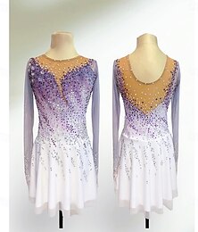 ieftine -Rochie de Patinaj Artistic Pentru femei Fete Πατινάζ στο πάγο Rochii Mov Peteci Mâneci cu Gaura Spandex Plasă Înaltă Elasticitate Antrenament Competiție Ținută Patinaj Clasic Cristale / Strasuri