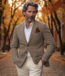 billiga -Herr Kavajjacka Sportrock Naggkrage Mode Ledigt Hundtandsmönster Blazer Brun Skräddarsydd passform Enkelknäppt tvåknappar