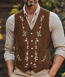 economico -Per uomo Gilet in velluto a coste Gilet Formale Matrimonio Vacanza Casuale Moda Classico Primavera Autunno Tasca Bottoni Confortevole Floreale Monopetto Scollo a V Bavero Vestibilità regolare Nero