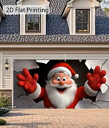 abordables -Cubierta de puerta de garaje navideña, Papá Noel atravesando la pared, gran fondo colgante para exteriores, pancarta de pared navideña, decoración festiva para patio, hogar, fiesta en 3D, escena