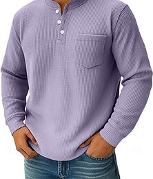 halpa -Miesten Vohveli Henley-paita T-paidat Pitkähihainen Yhtenäinen väri Tavallinen Pintakäsitelty Muoti Suunnittelija Vapaa-aika Tasku Napit Henley ulko- Kausaliteetti Päivittäin Kesä Kevät Syksy Musta