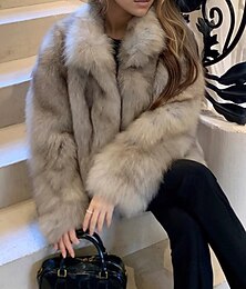 preiswerte -Damen Wintermantel Kunstpelzmantel Warm Bequem Knöpfe Mode Einfach Outdoor Urlaub Ausgehen Wochenende Lang Stehkragen Normale Passform Langarm Oberbekleidung Braun Beige Herbst Winter