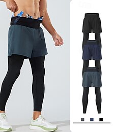 cheap -Men's Compression Pants Running Shorts With Tights Running Tights Leggings 2 in 1 with Pockets High Waist Bottoms Athleisure Gym Workout Fall Quick Dry Elastic Gym Workout Track Regular Fit Sportswear