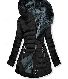 preiswerte -Damen Wintermantel Parka Warm Bequem Reißverschluss Tasche Lässig Einfach Urlaub Alltagskleidung Ausgehen Lang Mit Kapuze Normale Passform Langarm Oberbekleidung Schwarz Hellgrün Wein Herbst Winter