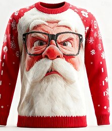 abordables -Pull de Noël moche Homme Père Noël Impression 3D Pull Tricots Col Rond Occasionnel Vacances Quotidien Festival Impression 3D Garder au chaud manche longue Printemps Automne Hiver Rouge -1 Rouge -2