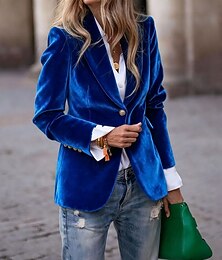 זול -בגדי ריקוד נשים בלייזר בלייזרים מקטיפה נוח כפתורים אופנתי אחיד רשמי בָּחוּץ רגיל צווארון מתקפל רגיל שרוול ארוך הלבשה עליונה שחור אודם פול סתיו חורף