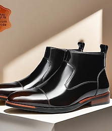 preiswerte -Schwarze Slipper-Stiefel aus echtem Leder für Herren mit poliertem Glanz – perfekt für Hochzeiten, Partys und professionelle Anlässe