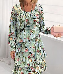 olcso -Női Térdig érő ruha hétköznapi ruha Sifon ruhák Váltó ruha Rétegelt ruha Elegáns Szabadság Buli Normál Virágos Hosszú ujj Terített nyak Fekete Fehér Medence Lóhere Nyár Tavasz Ősz