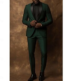 voordelige -Heren Bruiloft Feest Zakelijke pakken Sjaalrevers Zwart Bordeaux Formeel Effen Standaard pasvorm 2-delige set Enkele rij knopen met één knoop