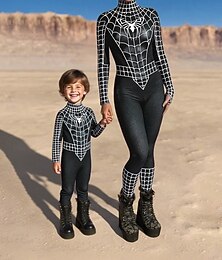 levne -Rodinný vzhled Kombinéza Halloween vzor ulice Tisk Stříbrná Černá-1 Černá Dlouhý rukáv Odpovídající oblečení