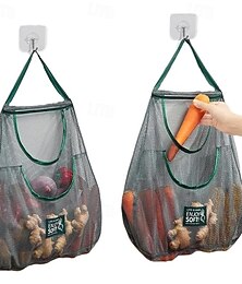 economico -Borsa portaoggetti a rete grande a doppio strato per appendere le verdure da cucina, organizer da parete per cipolle e aglio con manici, borsa a rete traspirante multiuso