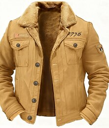 preiswerte -Herren Mit Buchstaben bedruckt 1776 Fleecejacke Cargo-Jacke Sherpa-Jacke Taktisch Thermowarm Vintage Outdoor Heim Bestickt Mehrere Taschen Wintermäntel Herbst Winter Fleece-Umlegekragen Langarm Kaki