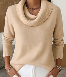 billiga -Dam Tröja Elegant Mode Dagligen Hängande krage Kall axel Långärmad Vanliga toppar Sticka Rodnande Rosa Beige Höst Vinter