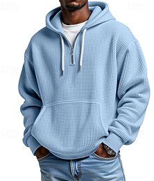 abordables -Homme Sweat à capuche Sweat à capuche quart zippé Noir Vin Bleu Roi Kaki Gris Clair À capuche Uni Cordon de serrage Avec Poches Sport & Loisir Quotidien Fête Polyester Streetwear Basique Occasionnel