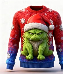 abordables -Pull de Noël moche Homme Impression 3D Personnage de dessin animé Pull Tricots Col Rond Occasionnel Vacances Quotidien Festival Garder au chaud manche longue Printemps Automne Hiver Rouge Bleu Violet