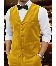 abordables -De los hombres Smoking Trajes de fiesta Casual Boda Negro Amarillo Otoño invierno Traje Solapa de Pico Moda Fiesta Color sólido Estándar Juego de 2 piezas