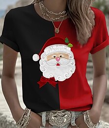 abordables -Noël Femmes T-shirt Graphique Père Noël ancien Élégant Moderne Manche Courte Col rond Hauts Réguliers Quotidien Imprimé Noir Rouge Vert Automne Hiver