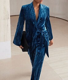 preiswerte -Damen Mode Streetwear Samt Hosen-Sets Bolero-Oberteil Langarm V Ausschnitt Einfach Outdoor Urlaub Party Dunkelmarine Leicht Braun Herbst Normale Passform