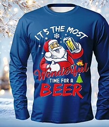 baratos -Camiseta engraçada de manga comprida de Natal para homens, estampa de cerveja do Papai Noel, é a época mais maravilhosa para uma cerveja, camiseta para festa de fim de ano