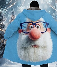 Недорогие -Новогодняя тематика Муж. Дед Мороз Зимнее пальто Флисовая жилетка Пальто Сохраняет тепло Удобный На каждый день На каждый день Молния Карман 3D печать Осень Зима Капюшон Длинный рукав