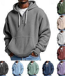 abordables -Homme Sweat à capuche Sweat à capuche gaufré Sweat à capuche quart zippé Abricot Blanche Vert Claire Vert Véronèse Rouge À capuche Uni Poche kangourou Texturé Sport & Loisir Occasionnel Quotidien