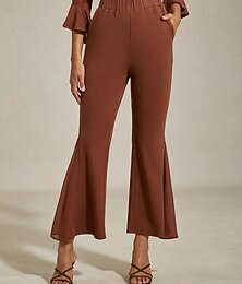 abordables -Pantalon pour femme, marron café, en modal butterflex, pattes d'éléphant, mousseline whisperflow, panneaux transparents, jambe évasée, taille extensible, usage quotidien, travail, vacances, printemps, automne, été