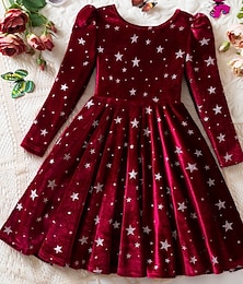levne -Děti Dívčí Šaty Šaty na párty Yıldız Dlouhý rukáv Vánoční dárky Vánoční Večírek Krásná Sladký Polyester Maxi Šaty na párty Áčkové šaty Jaro Podzim 4 roky + Fialová Námořnická modř