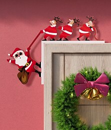 abordables -Décorations de Noël pour cadres de porte et coins de table, ornements créatifs avec figurines de Père Noël et de rennes pour une décoration intérieure festive