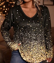 levne -Vánoční dámské topy pro větší velikosti Tričko s geometrickým potiskem Dlouhý rukáv Výstřih do V Ležérní Denní Polyester Podzim Zima Modrá Fialová