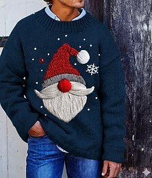 abordables -Pull de Noël moche Homme Graphique Pull Tricots Col Rond Occasionnel Vacances Rue Quotidien Impression 3D Tricot Garder au chaud manche longue Printemps Automne Hiver bleu marine Vert Gris