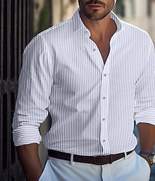 preiswerte -Herren Hemd Kleidhemd Freizeithemd Knopfhemd Vertikale Streifen Hochzeit Outdoor Weiß Rosa Blau Himmelblau Langarm Sommer Frühling Bekleidung