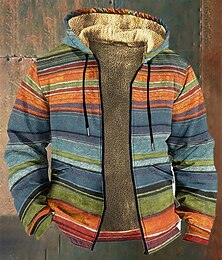 preiswerte -Herren Kapuzensweatshirt Vollreißverschluss-Kapuzensweatshirt Sherpa-Fleece-Hoodie Blau Mit Kapuze Farbblock Streifen Kordelzug Reißverschluss Tasche Sport & Outdoor Täglich Ferien Polyester