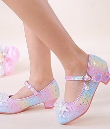 preiswerte -Glitzernde Mary-Jane-Schuhe für Mädchen mit Schleife und Perlen – Regenbogenfarben, bequemer Absatz