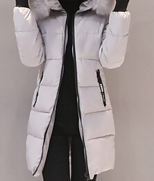 preiswerte -Damen Wintermantel Daunenjacke Warm Bequem Reißverschluss Tasche Lässig Einfarbig Urlaub Alltagskleidung Ausgehen Wochenende Lang Mit Kapuze Normale Passform Langarm Oberbekleidung Schwarz Weiß Rosa