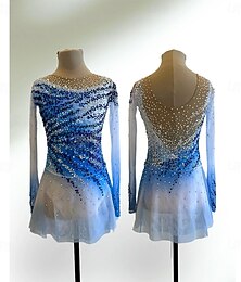 Недорогие -Платье для фигурного катания Жен. Девочки Катание на коньках Платья Синий / белый Пэчворк Асимметричный шов Спандекс Сетка Эластичность Учебный Соревнование Одежда для фигурного катания