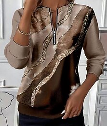 abordables -Mujer Sudadera Sudaderas con cremallera Cremallera Estampado Graphic Abstracto Moda Casual Manga Larga Cuello Barco Tops regulares Calle Uso Diario Azul Piscina Rojo Morado Marrón Verde Trébol Otoño