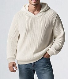 abordables -Homme Pull Pull Tricoté Côtelé Tricoter Hauts Réguliers Tricoté Uni À capuche Mode Basique Vacances Tenue quotidienne Vêtement Tenue Automne & Hiver Noir Kaki M L XL
