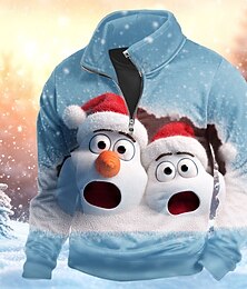 abordables -Noël Homme Bonhomme de neige 3D Sweatshirt Sports Mode Fermeture éclair Maison Soirée Travail Bleu Zip Up Automne Toutes saisons Designer