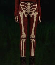 abordables -Leggings pour femmes, mode vintage, pantalon taille haute, motif tête de mort, doux, respirant, extensible, formel, vacances, rue, gris foncé, vin, beige, noir, printemps, automne