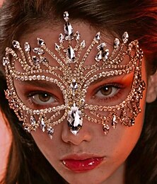 voordelige -Kristallen strass masker voor dames, luxe gouden edelsteen gezichtsmasker voor dames, elegant kostuumaccessoire voor gemaskerde bals en feestevenementen