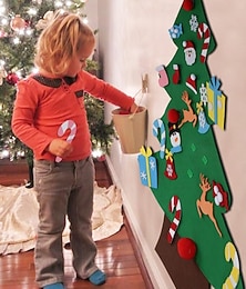 preiswerte -DIY-Weihnachtsbaum-Set aus Filz mit Ornamenten für Kinder, Weihnachtsgeschenke, Neujahrsdekorationen zum Aufhängen an der Tür und an der Wand