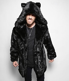 رخيصةأون -رجالي جاكيت شتوي جاكيت كاجوال معطف من الفرو الصناعي عطلة مناسب للبس اليومي الدفء جيب الصوف الشتاء سهل موضة أناقة الشارع مع قبعة عادية أسود رمادي جاكتس