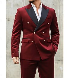 Недорогие -Мужские повседневные рождественские бархатные костюмы с заостренными лацканами, желто-красные, однотонные, стандартного кроя, из двух частей, двубортные, на шести пуговицах