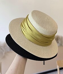 halpa -hatut Polyesteri Olki Olkihattu Aurinkohattu Häät Pyhäpäivä Teekutsut Hevoskilpailu cocktail Tyylikäs Vintage Aurinkovoide Kanssa Nauhat Päähine Päähineet