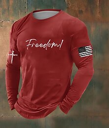 preiswerte -Herren Amerikanische US-Flagge FREEDOM T Shirt Langarm T-Shirt 3D-Druck Rundhalsausschnitt Hemd Täglich Lässig Lustiges politisches T-Shirt Party Geburtstag Straße Blau Schwarz Rote Herbst Winter