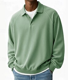 رخيصةأون -رجالي قمصان بولو الوافل قميص الجولف عمل فضفاض Lapel كم طويل أساسي الحديث سهل Buttons الربيع الخريف عادي أسود أبيض أزرق البحرية أزرق سماوي أرجواني أخضر قمصان بولو الوافل