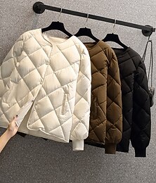 abordables -Mujer Chaqueta acolchada Cómodo Transpirable Bolsillo Botones Casual Plano Vacaciones Calle Casual Ropa Cotidiana Botonadura Simple Corto Cuello redondo Ajuste regular Manga Larga Ropa de calle Negro