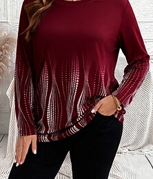 levne -Dámské Plus velikost Topy Tričko Geometrie Tisk Dlouhý rukáv Tričkový Na běžné nošení Denní Polyester Podzim Zima Fialová Vodní modrá