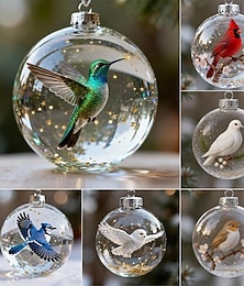 levne -Sada křišťálových skleněných ozdob s motivem ptáků, vánoční ozdoby na ptáky kardinály, průhledné plastové vánoční koule, sváteční ozdoby, interiérové a venkovní dekorace na pamětní dárky na vánoční